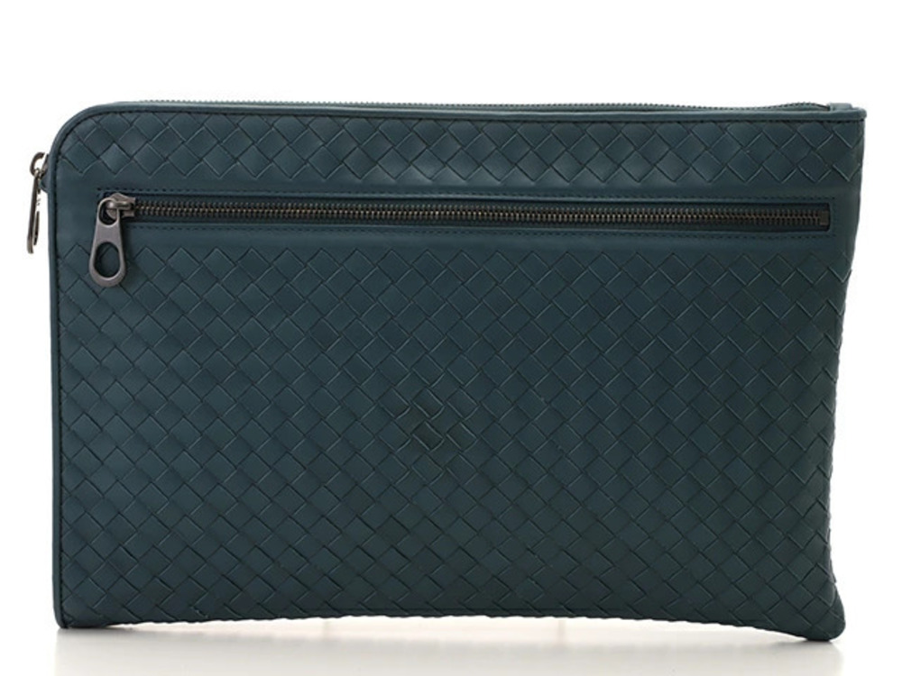 BOTTEGA VENETA Intrecciato Case Clutch Bag Blue Leather